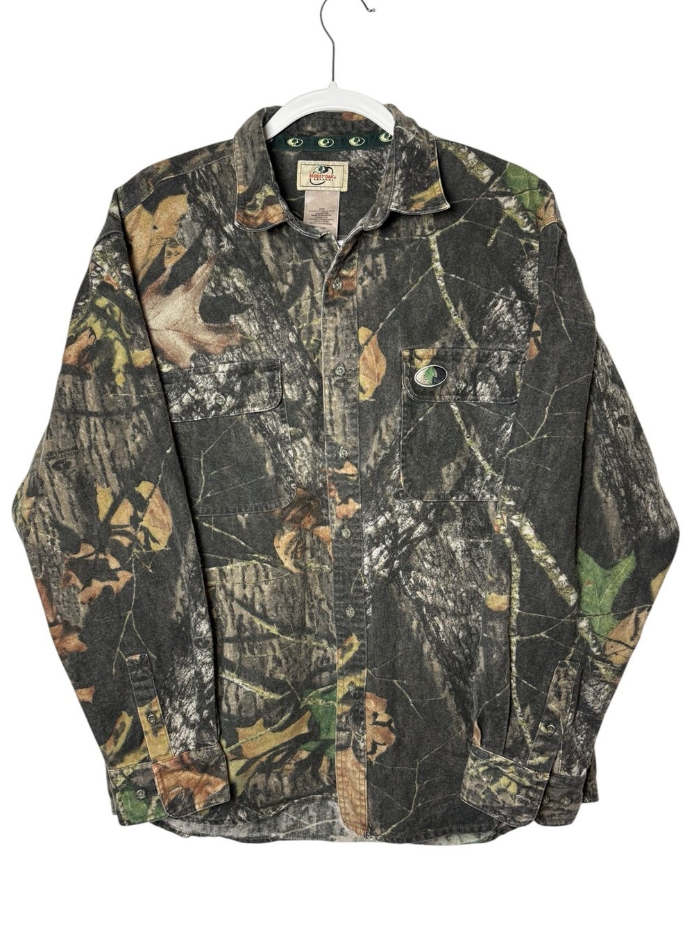 Vintage Mossy Oak SilentStalker Camo Long Sleeve Shirt L 100% Cotton Button Up